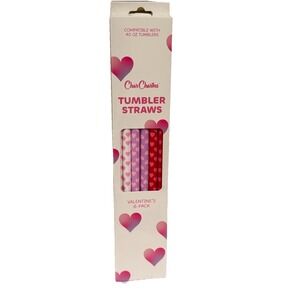 CharCharms Valentine 6pk 40 Oz Tumbler Straws Hearts BPA-Free Dishwasher Safe